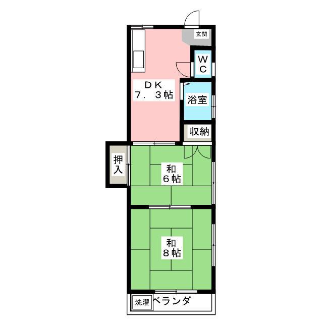 ハイム岸町(2DK/2階)の間取り写真
