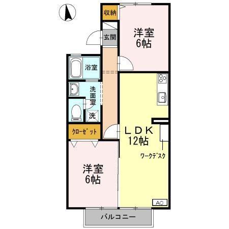 サニーハイムオーリ(2LDK/2階)の間取り写真