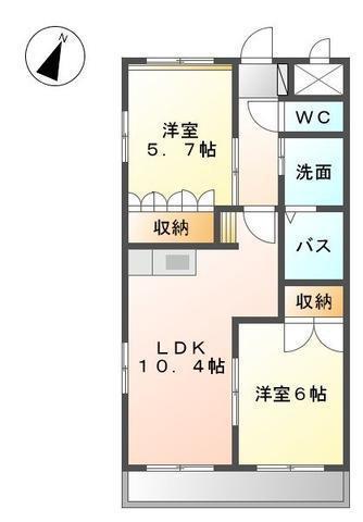 グランディール江無田(2LDK/2階)の間取り写真