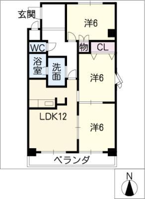 セラミック加藤III(3LDK/3階)の間取り写真