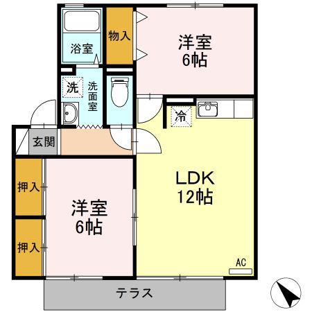 コスモハイツ B棟(2LDK/1階)の間取り写真