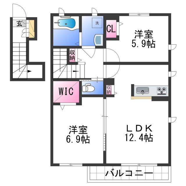 シャーメゾン金龍寺丁(2LDK/2階)の間取り写真