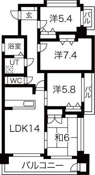 サンライフ朽網駅前(4LDK/7階)の間取り写真