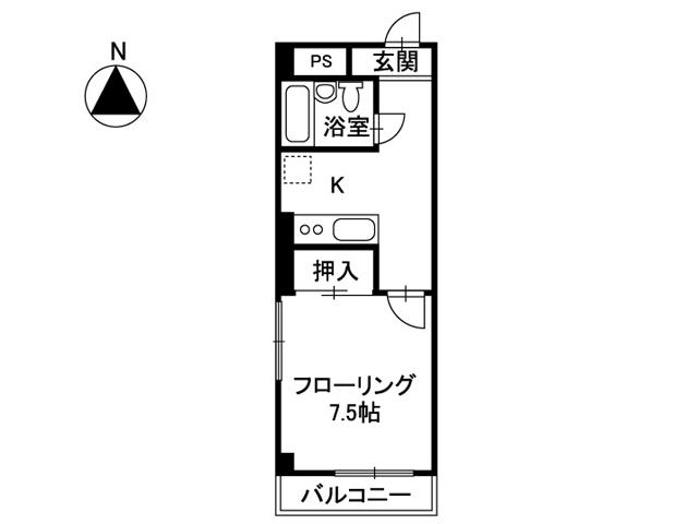 アサヒハイツ(1K/2階)の間取り写真