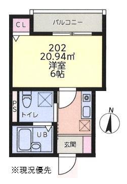 LE新羽(1K/2階)の間取り写真