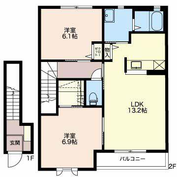 シャルマン小杉(2LDK/2階)の間取り写真