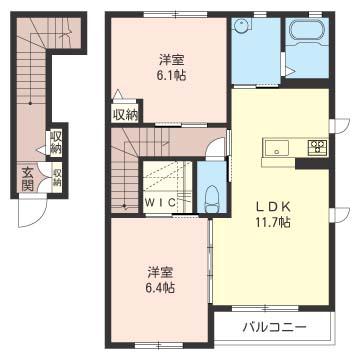 シャーメゾン アンビシアB(2LDK/2階)の間取り写真
