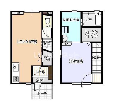 ビオラ木津B棟(1LDK/1階)の間取り写真