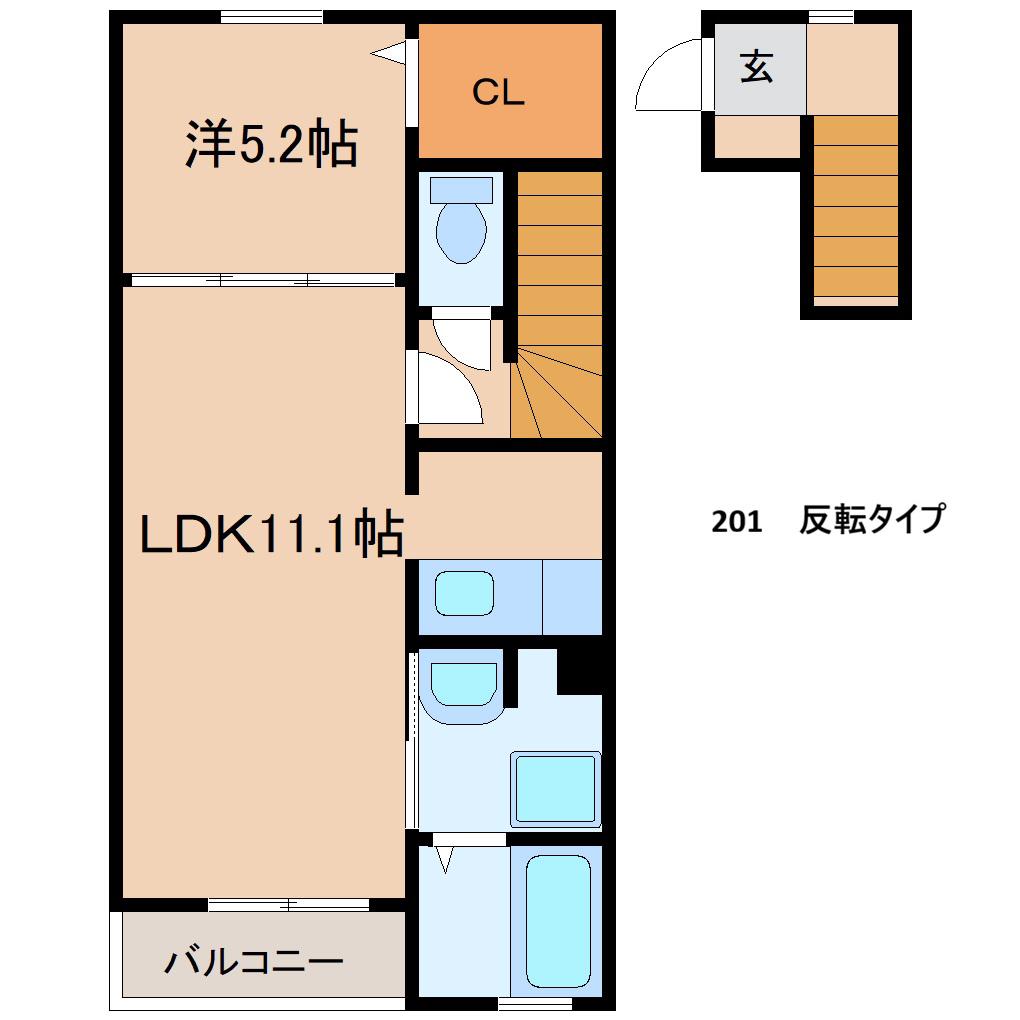 ポルト川花(1LDK/2階)の間取り写真