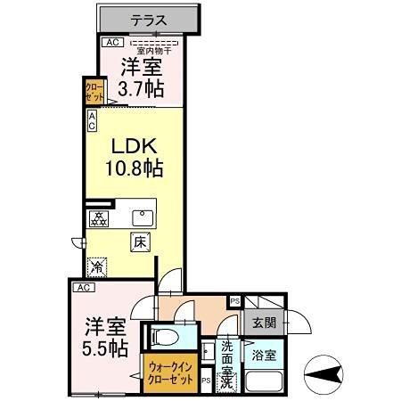 セレスティア西寺尾(2LDK/1階)の間取り写真