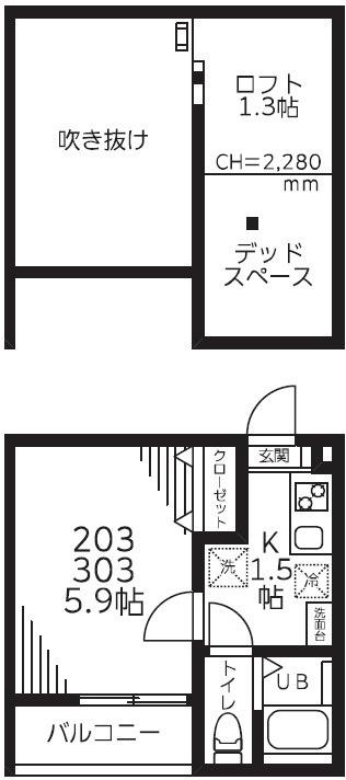 アザーレ・キュリオス・百合ヶ丘(1SK/3階)の間取り写真
