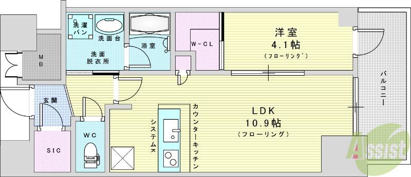 ジオタワー大阪十三(1LDK/11階)の間取り写真