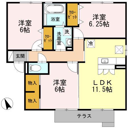 Rセレスト II(3LDK/1階)の間取り写真