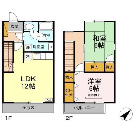 グランメール葛城(2LDK/2階)の間取り写真