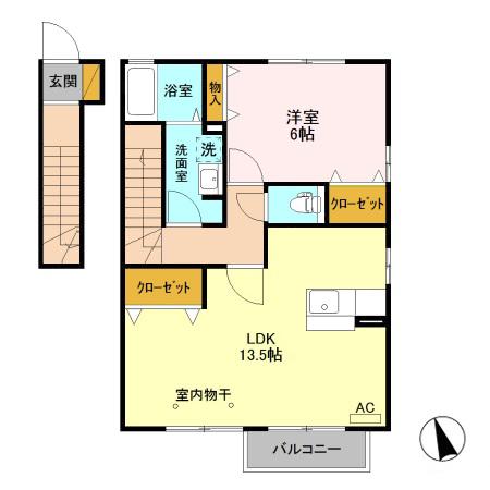 ライオンハーテッド B(1LDK/2階)の間取り写真