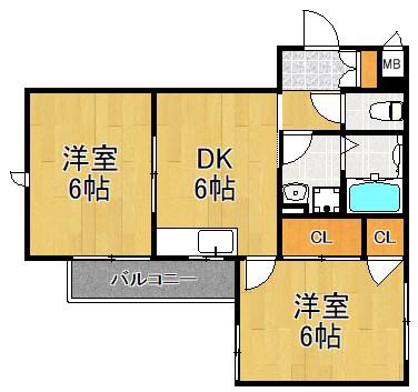 CASA新川崎(2DK/2階)の間取り写真