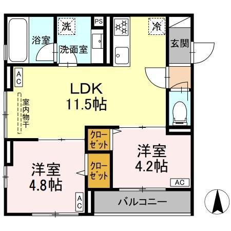 セレスティア南花畑V(2LDK/2階)の間取り写真