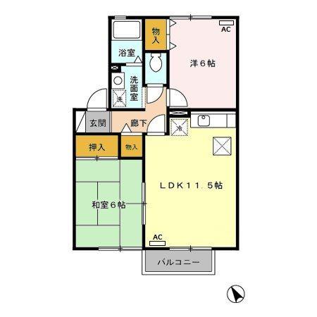 カリーノ川原崎(2LDK/1階)の間取り写真