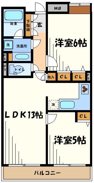 京王線 調布駅 徒歩18分 4階建 築24年(2LDK/2階)の間取り写真