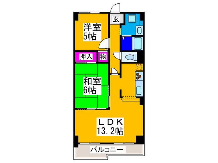 グランドール北野田(2LDK/2階)の間取り写真