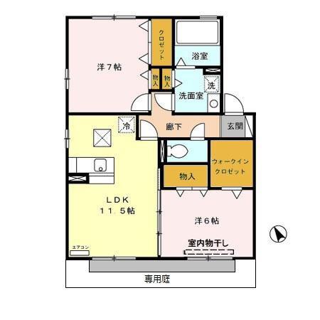 セジュール サンピア B(2LDK/1階)の間取り写真