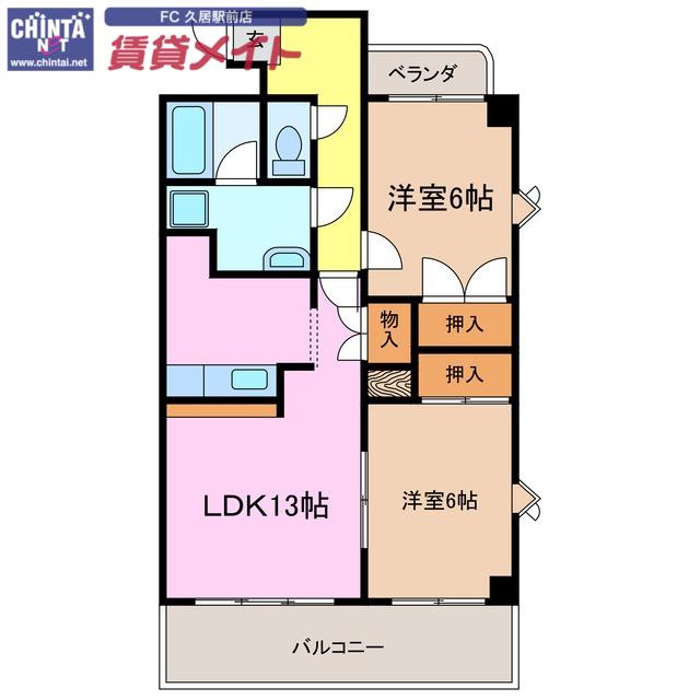 シャトーカワイ(2LDK/3階)の間取り写真