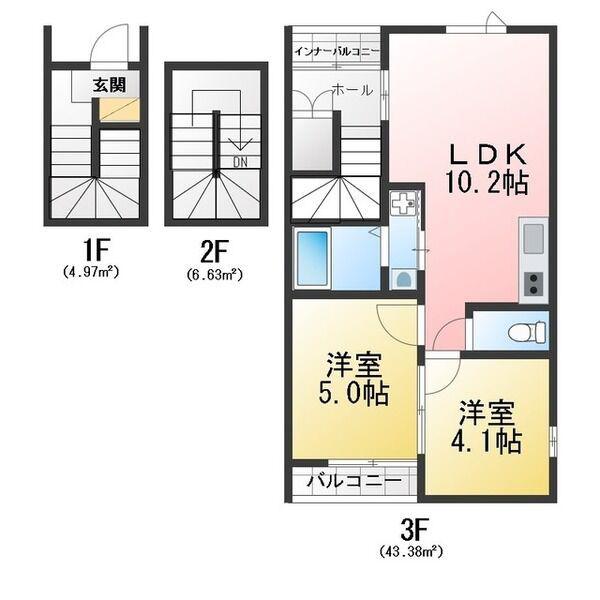 AVANTIA SAGE 中島新町(2LDK/3階)の間取り写真