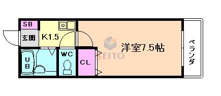 パークピア豊中本町(1K/2階)の間取り写真