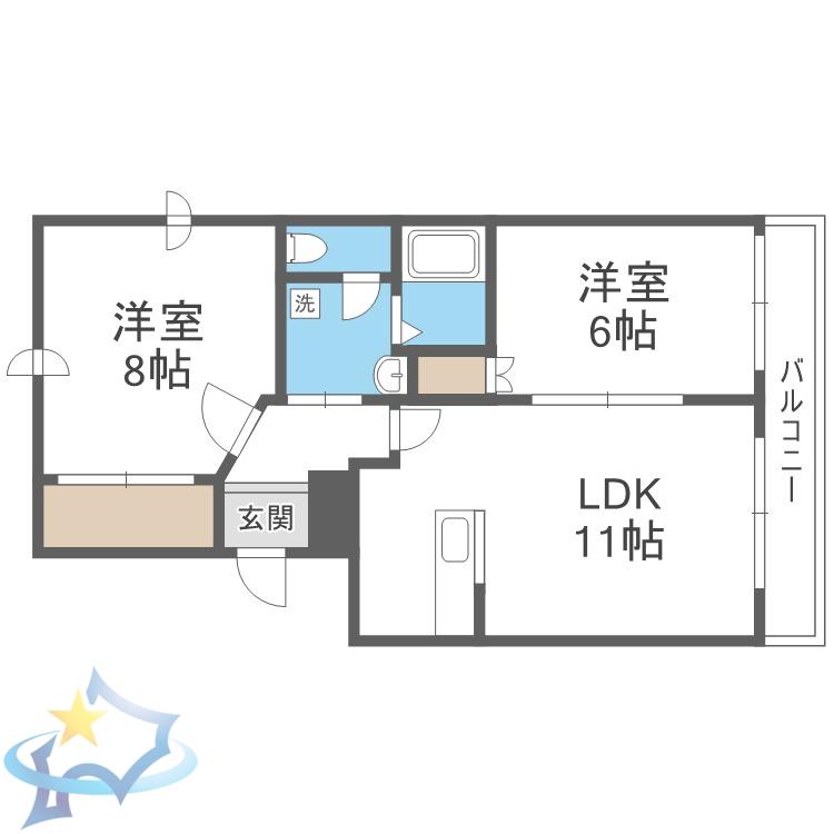 ショパンシャトー山の手(2LDK/2階)の間取り写真