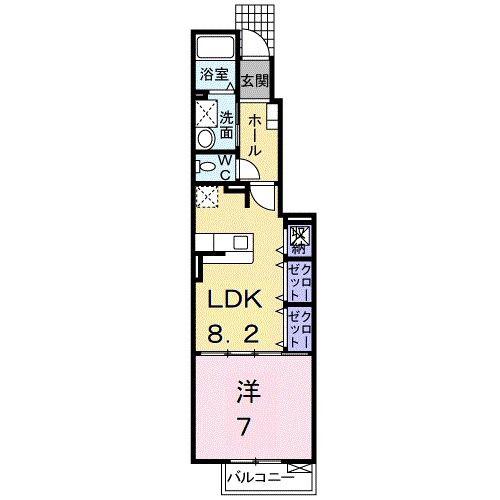 ティーエスタウン B(1LDK/1階)の間取り写真