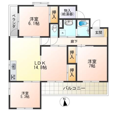 ガーデンコート篭田(3LDK/1階)の間取り写真