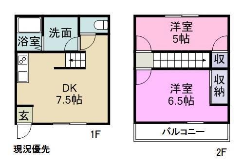 プレステージ湯野(2DK/1階)の間取り写真