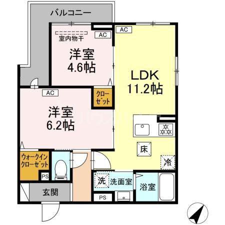 セレスティア細田B(2LDK/2階)の間取り写真