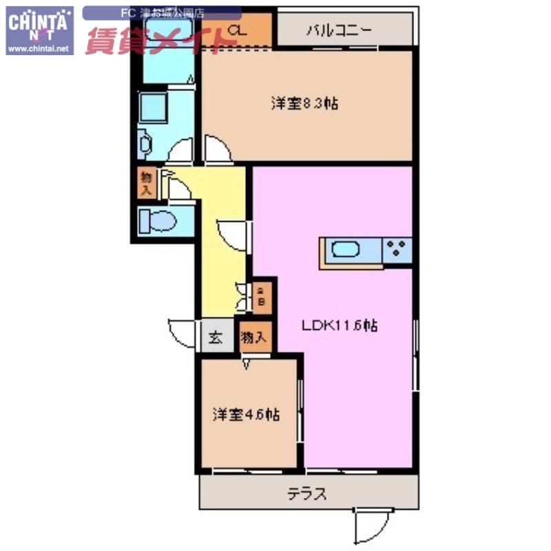 近鉄名古屋線 豊津上野駅 徒歩10分 3階建 築15年(2LDK/2階)の間取り写真