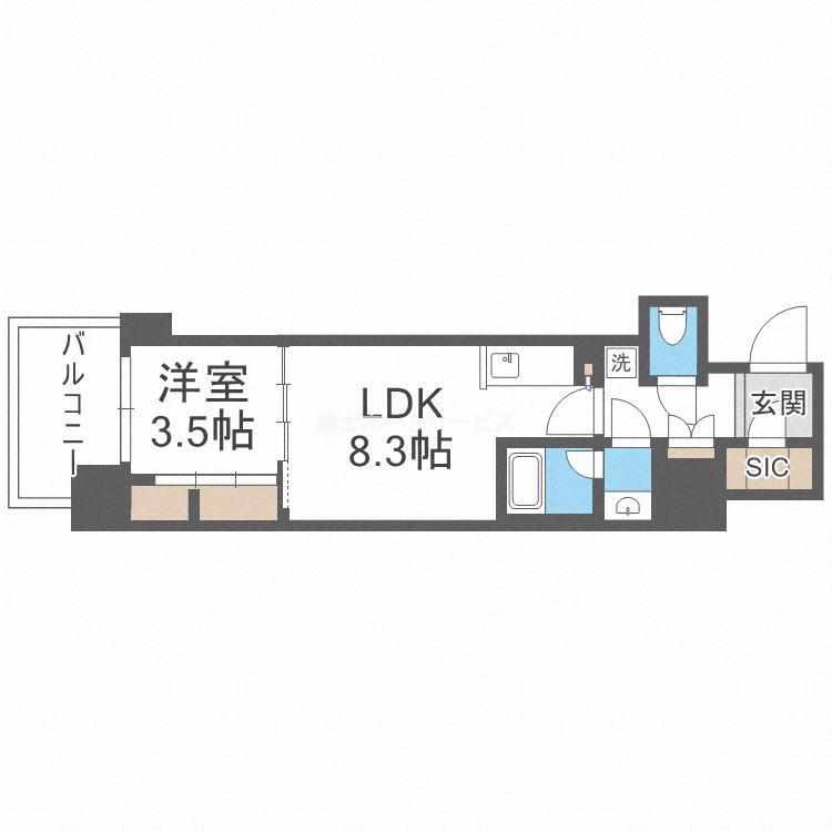 BPRレジデンス大阪本町Q(1LDK/6階)の間取り写真