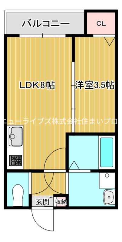 プレジール萱島(1LDK/2階)の間取り写真