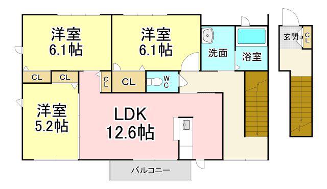 SHAMAISON華里B棟(3LDK/2階)の間取り写真