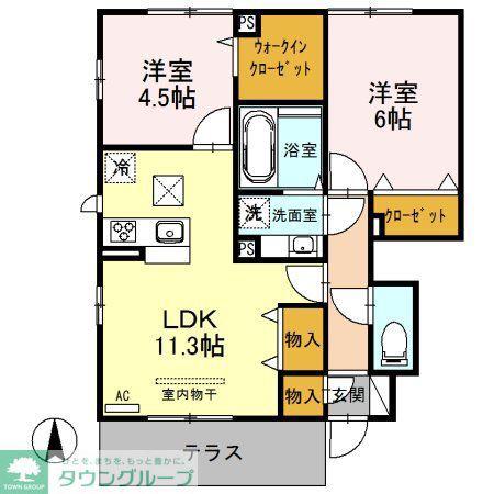 心静庵 三番館(2LDK/1階)の間取り写真