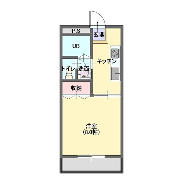 緑が丘サンヴィレッジ(1K/2階)の間取り写真