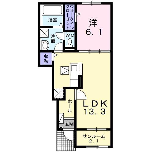 バランタインII(1LDK/1階)の間取り写真