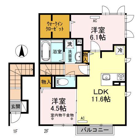 ブローニュ A棟(2LDK/2階)の間取り写真