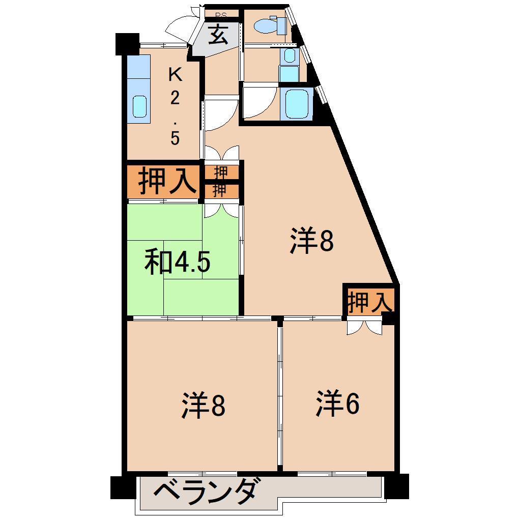 大橋マンション(4K/3階)の間取り写真