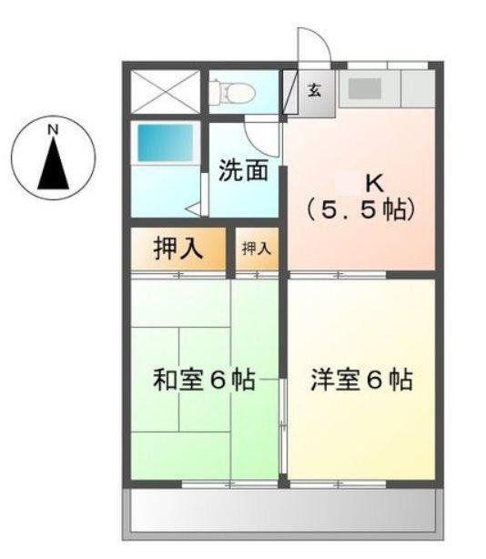 なかみちハイツ(2K/2階)の間取り写真