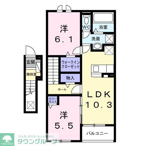 ノール・ボヌール(2LDK/2階)の間取り写真