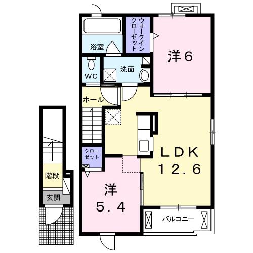 オベリスII(2LDK/2階)の間取り写真