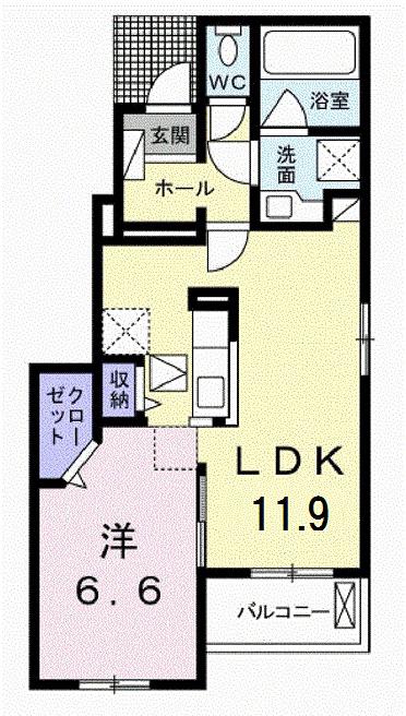 エヴィメリアI(1LDK/1階)の間取り写真
