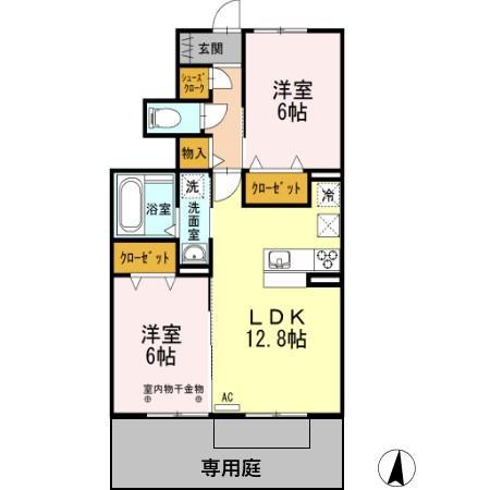 グレイスNAGAMORIIII B棟(2LDK/1階)の間取り写真