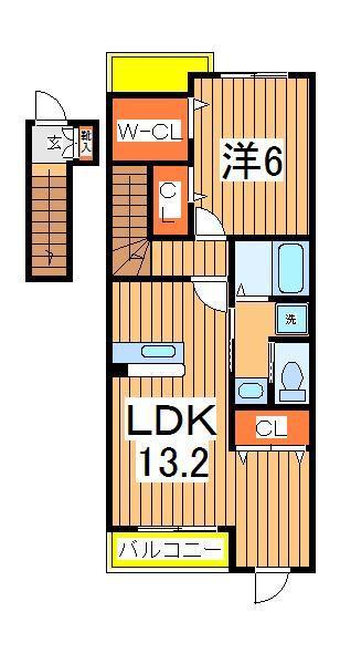 ソル・レヴェンテⅡA(1LDK/2階)の間取り写真