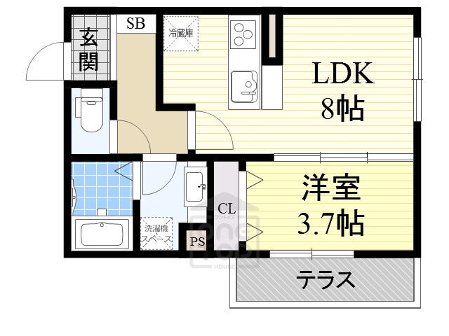 カーサ・ジーヴォ千里園(1LDK/1階)の間取り写真
