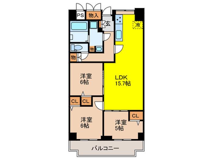 ローレルハイツ南福岡三号棟(3LDK/9階)の間取り写真